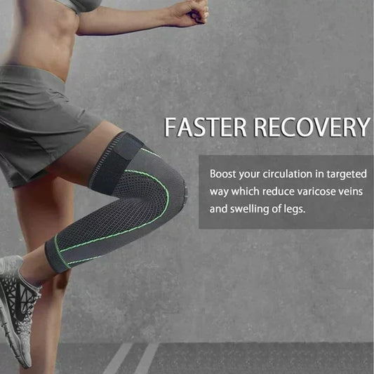 Compression Knee Pad with Strap – Full Leg Sleeve for Arthritis Relief, Running & Gym Sports, Elastic Warm Brace with Self-Heating Support 1 pcs