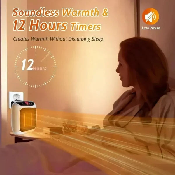 Space Heater – Digital Electric Heater, Wall Outlet Plug, Compact Small Fan Home Warmer